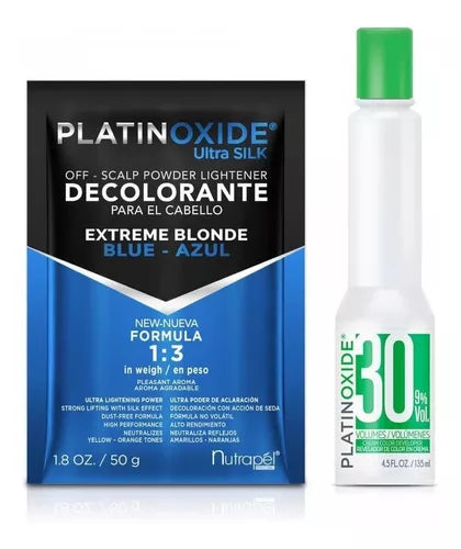 Polvo Decolorante PLATINOXIDE Azul en Sobre 50g + Peróxido 30% 135ml Nutrapél